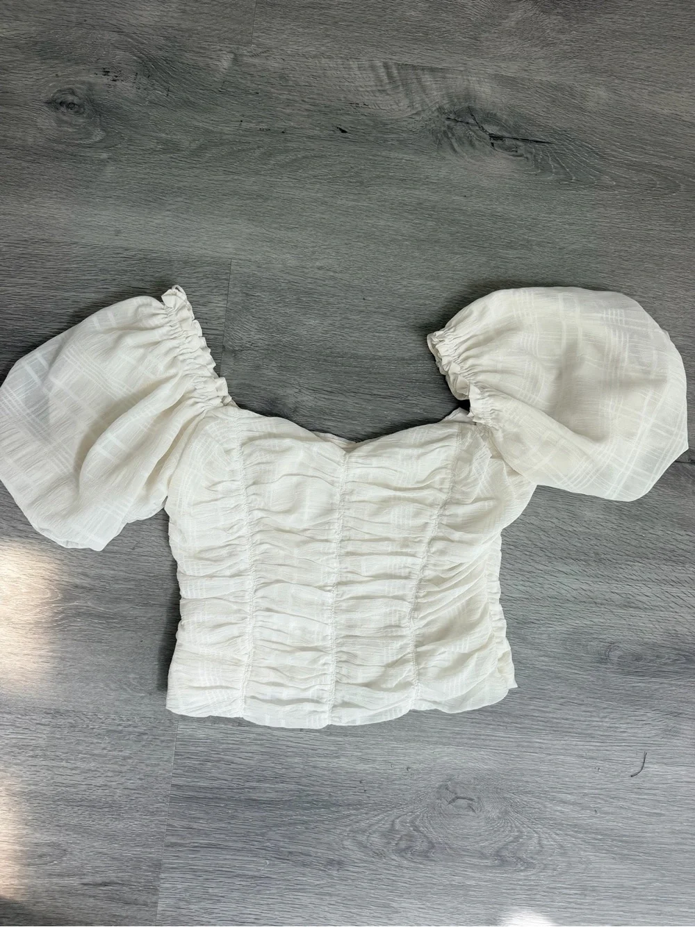 Astr Soft Ruched Puff-Sleeve Cream Top